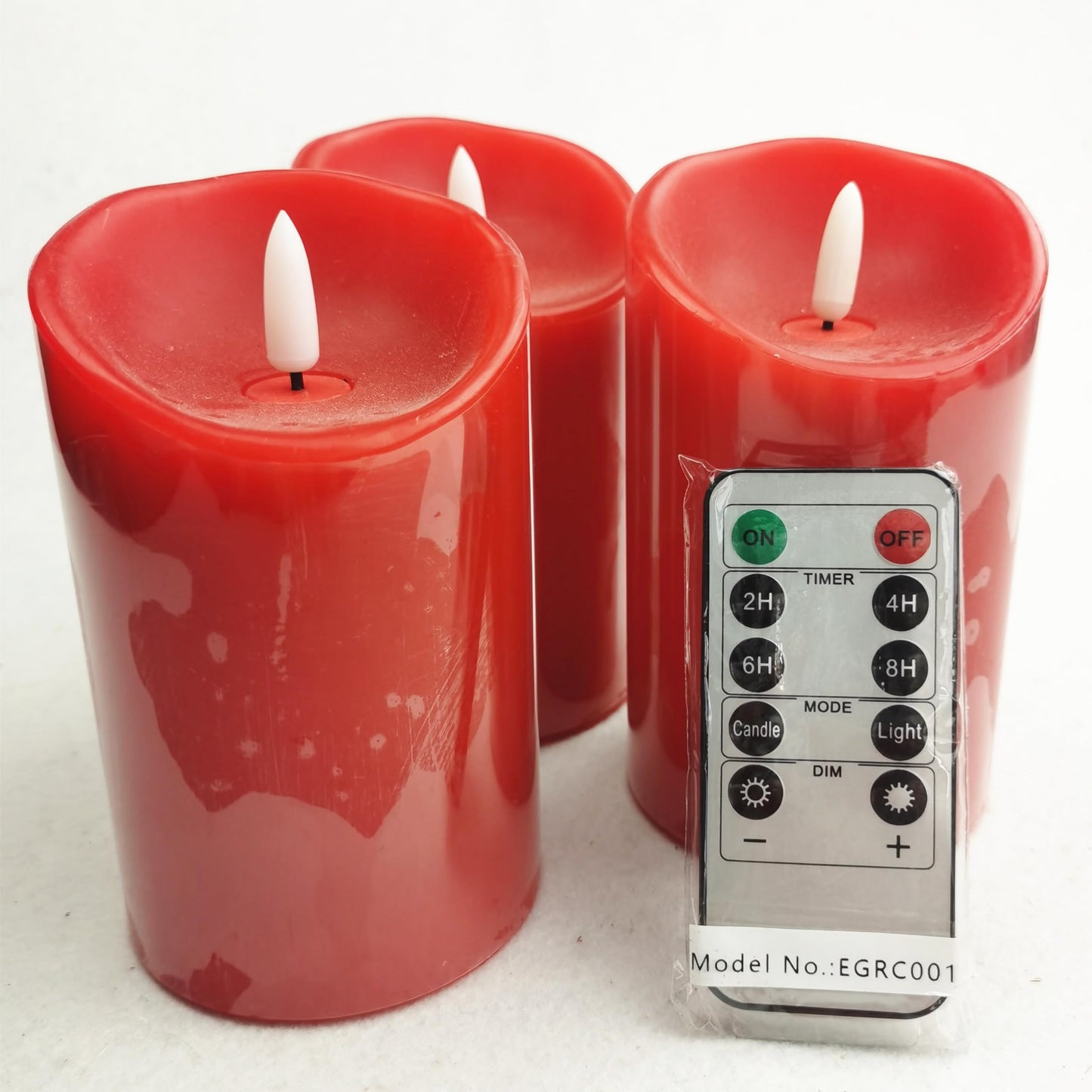 HEIOKEY 3 Pack Red Flickering Flameless Candle Set, Battery Operated Candles with 10-Key Remote Control, Electric Pillar Candle with Timer, Dancing Flames Real Wax Fake Candle for Festive Celebrations