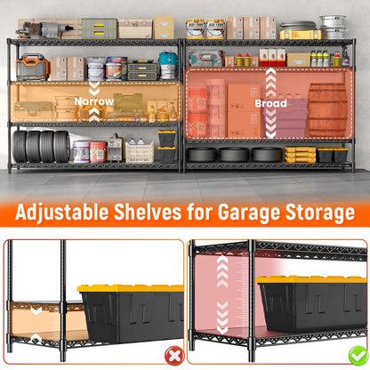 RackBro 60" W Storage Shelves 2640 LBS Heavy Duty Garage Shelving, Adjustable Wire Shelving Metal Shelving with Liners, Fits 27-Gallon Totes, 60" W x 18" D x 68.4" H for Commercial Warehouse, Black