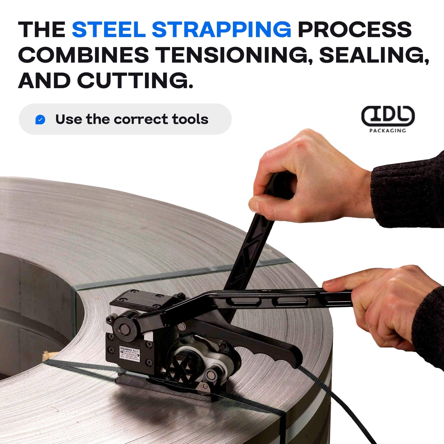 IDL Packaging 3/4" x .020" x 300' Steel Strapping Coil (1700 Lbs Break Strength) in Self-Dispensed Сardboard Box - Portable Strong Banding with Superior Cut-Resistance - Heavy Pallet Strapping