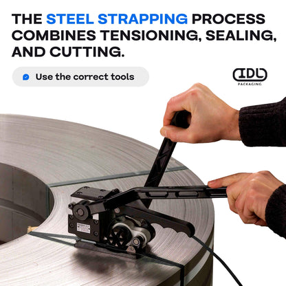 IDL Packaging 3/4" x .020" x 300' Steel Strapping Coil (1700 Lbs Break Strength) in Self-Dispensed Сardboard Box - Portable Strong Banding with Superior Cut-Resistance - Heavy Pallet Strapping