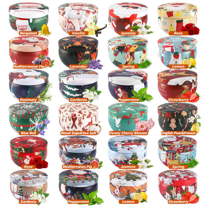 24 Pack Christmas Scented Candles - Natural Soy Wax Advent Candles, Smokeless Clean Burning with Cotton Wick, 2.5oz Mini Jar Candles for Holiday Gifts, Home Decor & Christmas Party Favors