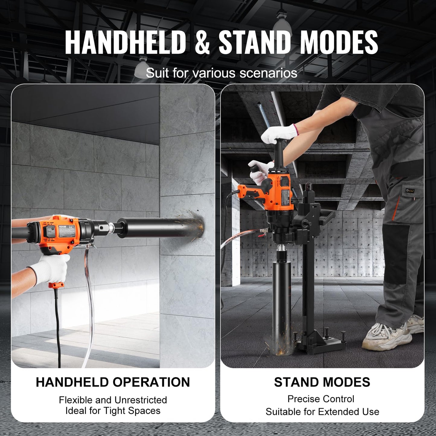 VEVOR 2 in1 Handheld & Stand-Mount Core Drill, 0.8-6.3in Drilling Diameter, 2000W Concrete Core Drill, Variable Speed, 220V, Hammer Drill