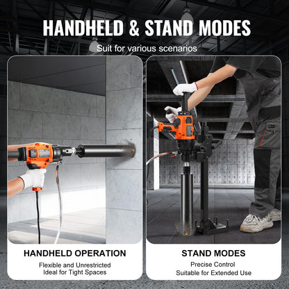 VEVOR 2 in1 Handheld & Stand-Mount Core Drill, 0.8-6.3in Drilling Diameter, 2000W Concrete Core Drill, Variable Speed, 220V, Hammer Drill