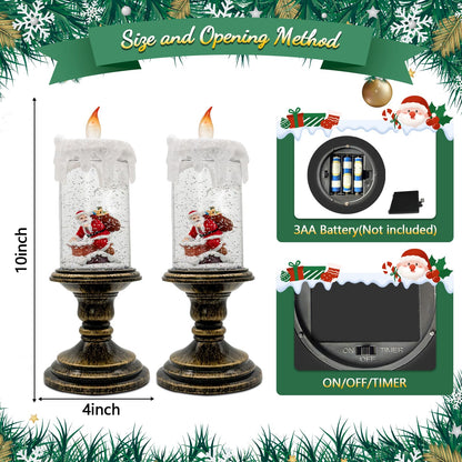 Christmas Snow Globe Candle, Battery Powered with Timer, Christmas Flameless Candles Lantern with Santa Claus for Home Decoration Festival Gift, Snow Globe Candle Light for Christmas Decorations