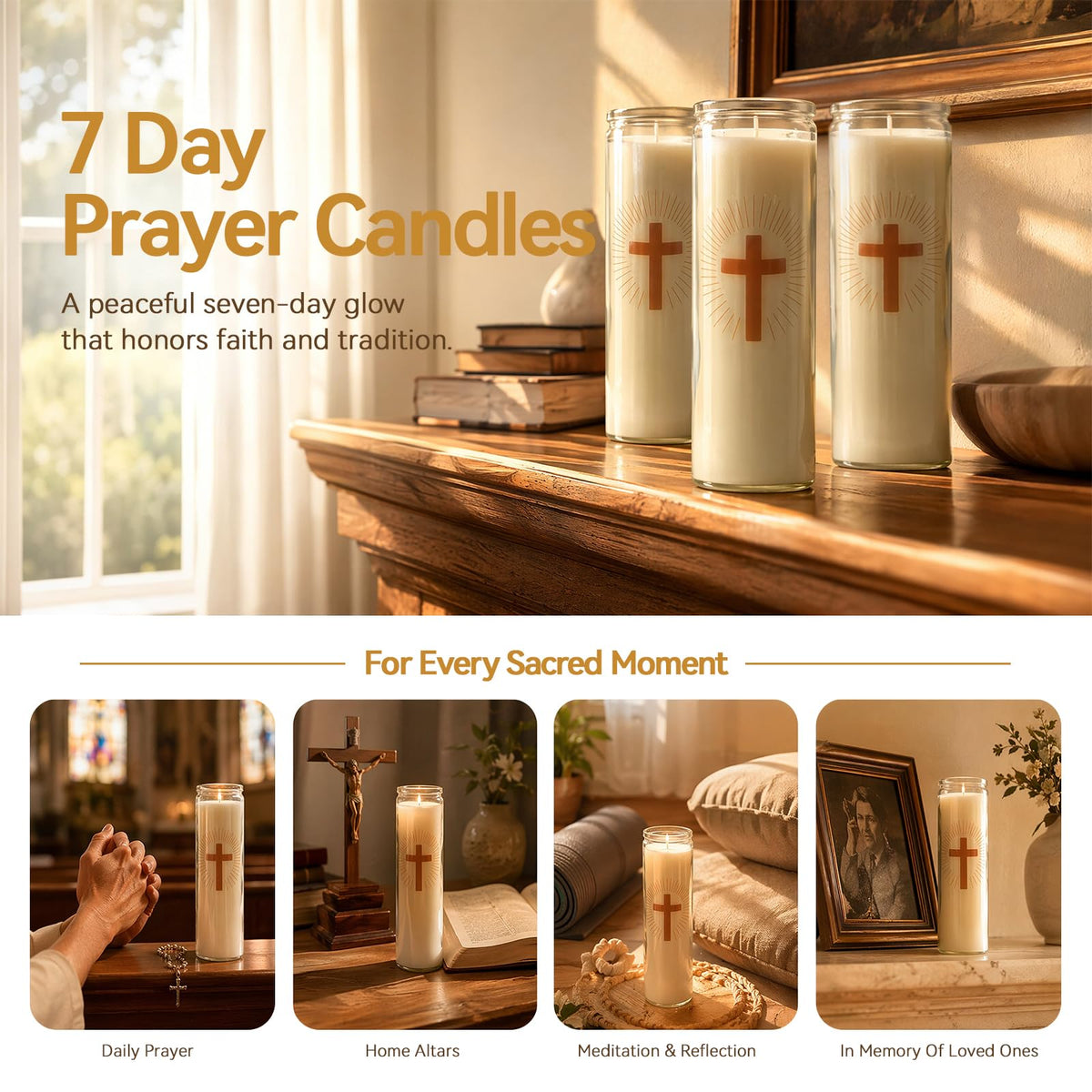 6 Pack White 7 Day Prayer Candles in Glass – Long Burning Unscented Devotional Candles for Vigils, Blessings, Memorials, and Baptism