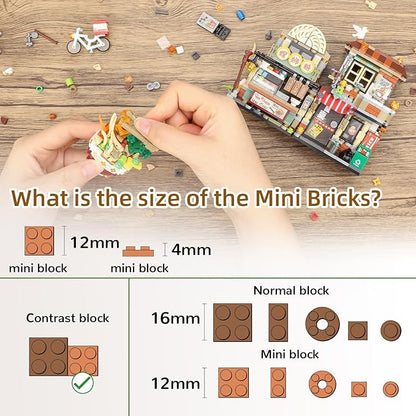 Street View Noodle Shop Mini Building Blocks MOC Creative Building Toys Model Set for Girls 7-9 Years Old 870 PCS Simulation Architecture Construction Toy Gift Idea for Kids Adults
