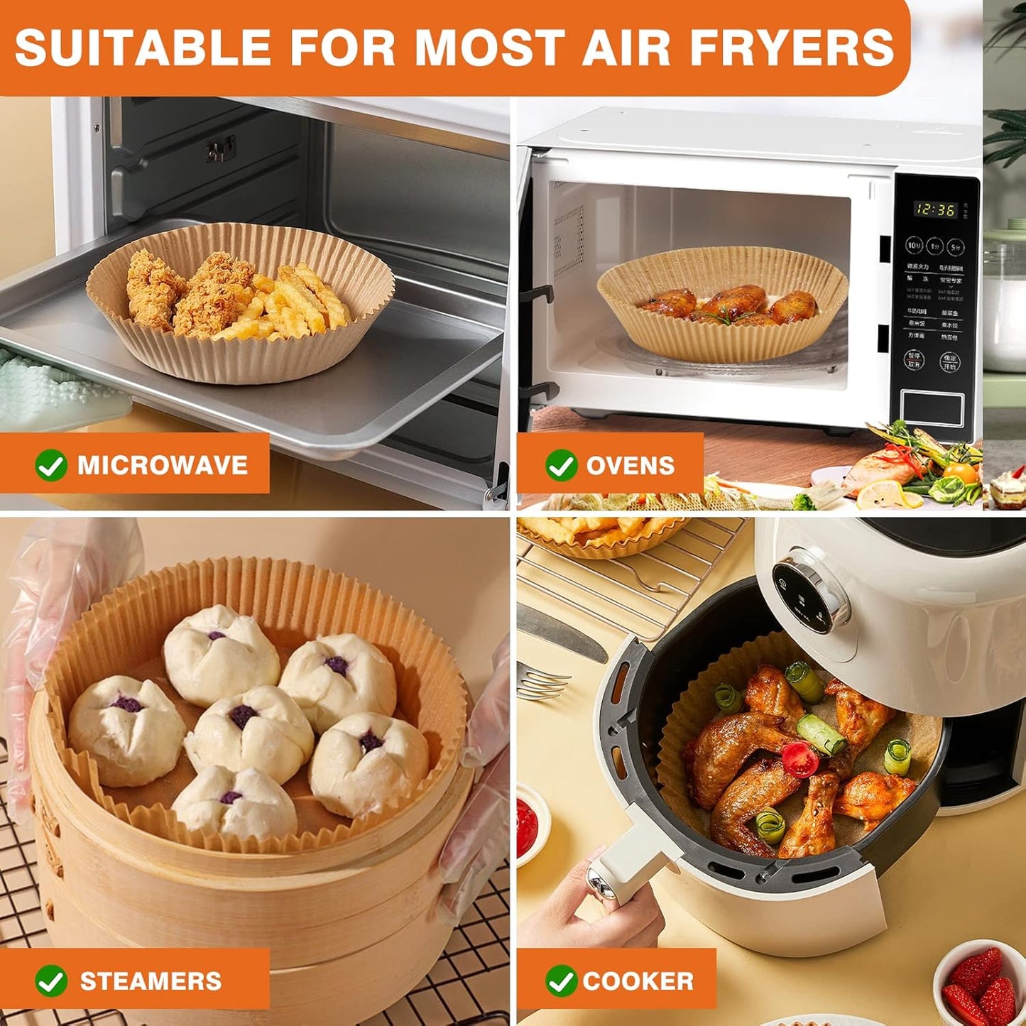 Vailnd Air Fryer Liners - 200 PCS Non-Stick & Oil Proof Baking Paper for 6.3" Ninja AF101 | Fits 2-4 Qt Baskets