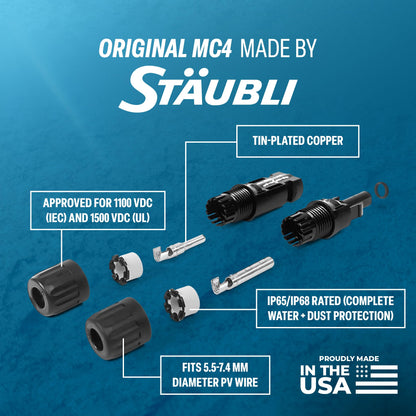 TEMCo Solar Panel Extension Cable 8 AWG 100 Ft Red + 100 Ft Black w/Staubli MC4 Connectors