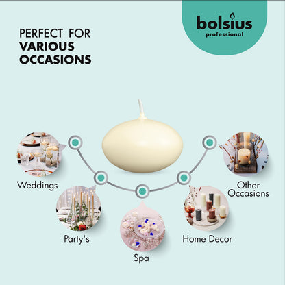 Bolsius Unscented 1.75" Floating Candles – Set of 60 Ivory Floating Candles – Cute and Elegant Burning Candles – Candles with Nice and Smooth Flame – Party Accessories