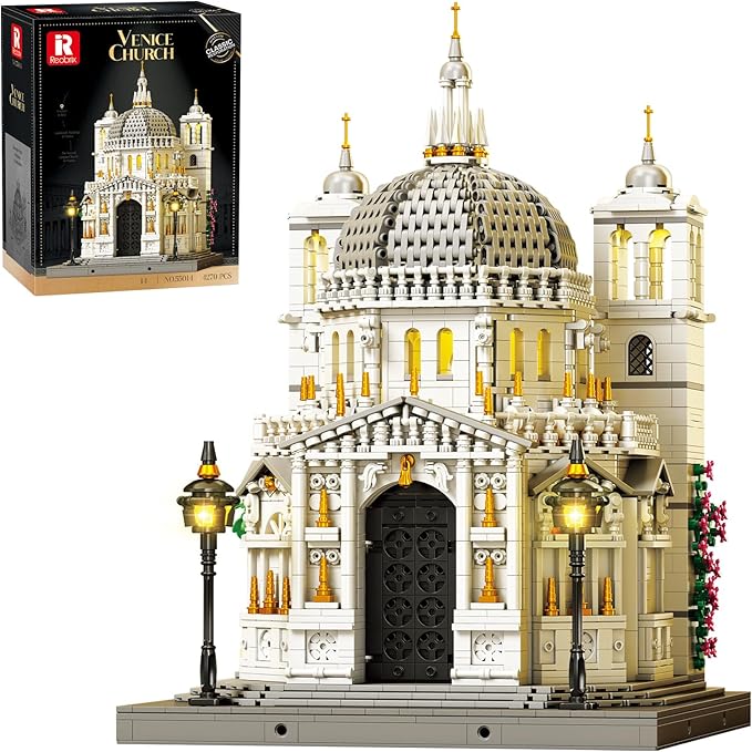 Reobrix Venice Church Building Block Sets for Adults with Lights 55014 Landmark Architecture Venice Santa Maria Della Salute Church Model Collectible Italy Landmark Building Toy for Adullt (4270PCS)