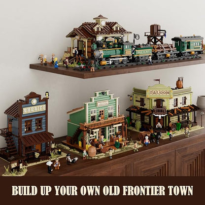 FUNWHOLE Western General Store Lighting Building-Bricks Set - 1895 Pcs The Old West Town Collection Display Set for Adults and West Lovers