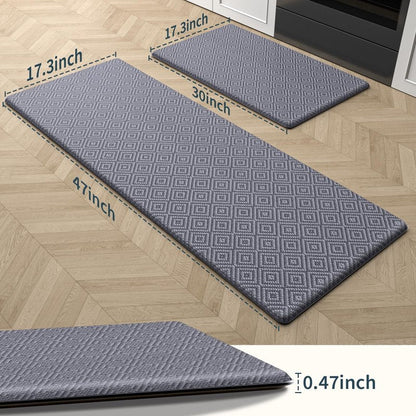 Mattitude Kitchen Mat 2PCS Kitchen Rugs Cushioned Anti-Fatigue Rug Waterproof Standing Desk Mat Kitchen Mats for Floor Kitchen Rug Set for Kitchen, Sink, Office 17.3"×30"+17.3"×47"-0.47inch Light Grey