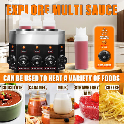 KOOTEN Electric Sauce Warmer Dispenser Commercial Nacho Cheese Warmer 0.68 x 5 Qt Hot Chocolate Warmer Heater, 86-185℉ (22 OZ) Hot Fudge Warmer with Bottle*5