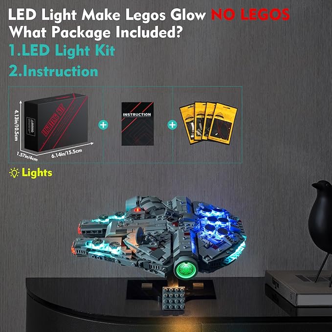 VONADO LED Light Kit Compatible with Lego Millennium Falcon 75375 25th Anniversary (No Models Only Light) Remote Control Creative Lighting Set Compatible with Lego Millennium Falcon Lego Set 75375