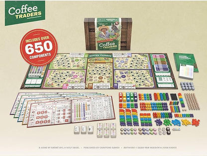Capstone Games Coffee Traders Board Game for 3-5 Players - Economic Strategy and Trading Focused Euro Style Gameplay with Market Competition and Resource Management Depth | 120 Min Playtime | Ages 12+
