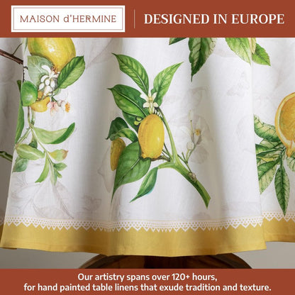 Maison d' Hermine Table Cloth Round Table 100% Cotton 63 Round Inches Tablecloth Reusable Decorative for Dining Kitchen Room Farmhouse Home Gifts for Mothers Day Spring Summer - Limoncello