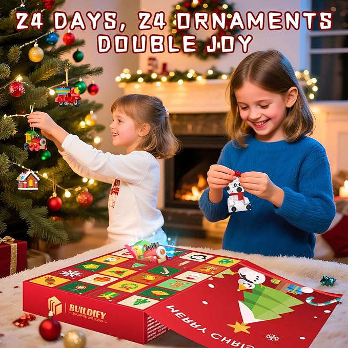 Christmas Ornaments Advent Calendar 2025 Building Block Sets 24 Packs Xmas Tree Ornament to Build Holiday Decoration Toy Compatible with Christmas Sets Stocking Stuffer Gift for Boy Girl Age 6+