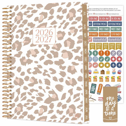 bloom daily planners 2026-2027 Planner - Academic Year (July 2026 - July 2027) Monthly & Weekly Soft Cover Planner for Women - 13 Month Calendar Agenda Book with Stickers - 5.5" x 8.25" - Tan Leopard