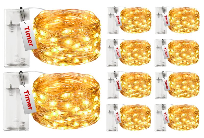 btfarm 10 Pack Fairy Lights with Timer, 10FT 30LED Battery Operated Twinkle Lights Waterproof, Copper Wire Christmas String Lights for Indoor Outdoor Xmas Tree Wedding Party Holiday Decorations