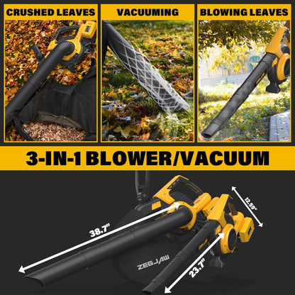 ZEGJAW 40V Cordless Leaf Blower & Vacuum, 3-in-1 Leaf Vacuum Mulcher with Bag, 360CFM 5-Speeds Brushless Battery Operated Leaf Blower for Lawn Care with 2 x 4.0Ah Battery & Charger Included