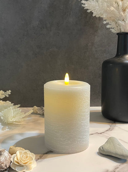 LumiPur Signature Natural Glow Flickering Flameless LED Wax Pillar Candle (3.5" x 5", Gray Fog)