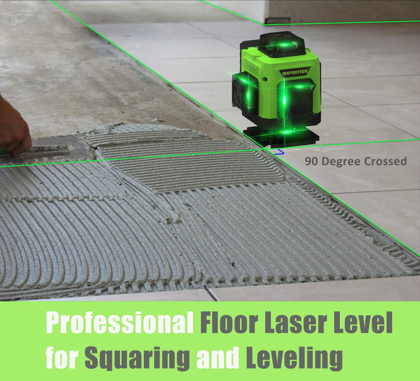 INSPIRITECH Laser Level 360 Self Leveling for Tiling Floor Wall Ceiling Construction, 4x360 Horizontal Vertical Cross Line Multi Surface Lazer Alignment, 4D Green Beam Laser Level for Picture Hanging
