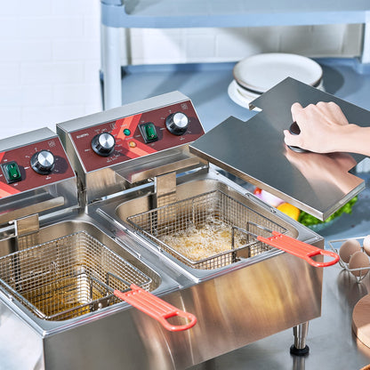 EGGKITPO (ECF3-NG) 40LB 90,000 BTU Natural Gas Fryer and 10L×2 Commercial Fryer with Timer and Basket Dual Tank Fryer(120v 3600w)