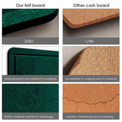 Large Bulletin Board - 60 x 36 Inches, Decorative Felt Pin Board for Wall - 5' x 3' Foldable Photo Display Board with Self-Adhesive Tape, Includes 20 Push Pins - Dark Green