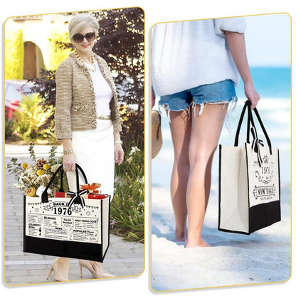 YeohJoy 50th Birthday Gifts for Women Canvas Tote Bag Travel Gear, Unique 50 Years Old Birthday Gifts for Mom Wife Aunt Friends Her, Vintage 1976 Handbag & Cosmetic Bag & Back in 1976 Poster