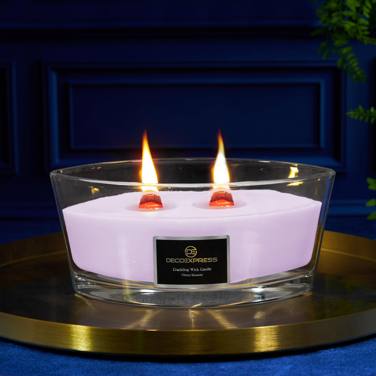 DECO EXPRESS Scented Candles, Crackle Double Wick Candles, Long 50 Hours Burn Time, Home Decor & Gift Ideas (Cherry Blossom)