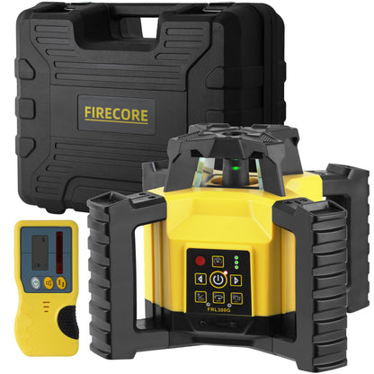 Firecore Self-Leveling Rotary Laser Level Kit, Horizontal/Vertical with Plumb Spot, 1969-Foot Range, Green Beam 360 Degree Construction Laser, Rechargeable Battery and Remote Control Included -FRL300G