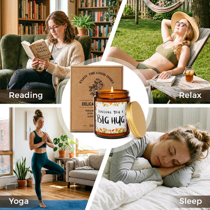 MULCHUM Lavender Scented Candle, Thinking of You Hug Gift for Friends, Relaxing Natural Soy Wax Jar Candle for Women Girlfriend Mom Sisters Stress Relief, 7oz 45 Hours Long Lasting Burn