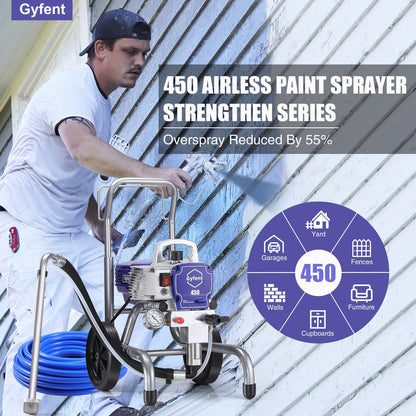 450 Airless Paint Sprayer with 10Pcs Nozzle, 0.47GPM Paint Sprayer for Home Interior 3300psi 900W High Efficiency Airless Sprayer with Low Overspray for House Painting Townhouse