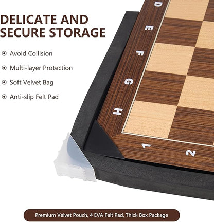 Wooden Chess Board 16 Inch - Professional Tournament Chessboard Only Premium Wood Board Game with Notation Scratch-Resistant UV Coating Portable Table Chess Board No Pieces with Gift Package