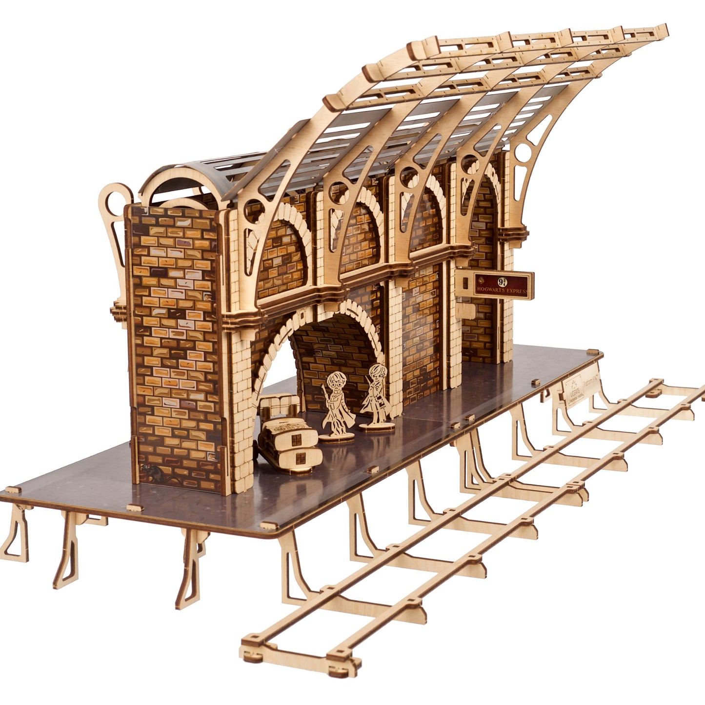 UGEARS Harry Potter Platform 9 ¾ 3D Puzzle - Wooden Model Kits for Adults To Build - Mechanical Wooden Model Kit - Compatible with Ugears Hogwarts Express Train - 3D Wooden Puzzle includes 2 Figurines