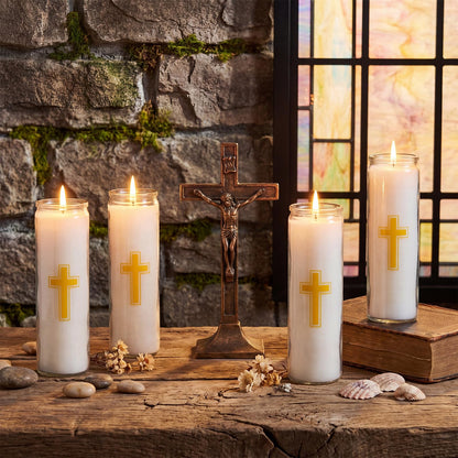 MTLEE 4 Pack Prayer Candles Clear Glass 9 Day Devotional Pillar Candles with 120 Hours Long Burn Time, Religious Candle Catholic for Memorials, Vigil, Meditation Church and Emergency Use