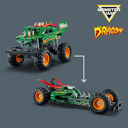 LEGO Technic Monster Jam Dragon Monster Truck Toy for Boys and Girls 2in1 Racing Pull Back Car Toys for Off Road Stunts Kids Birthday Gift Idea Great Activity for Kids 42149
