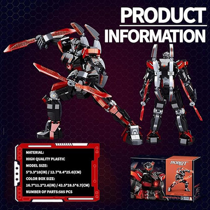 Black Wanderer Mech Building Set 585 Pieces Dark Robot Action Figure with 2 Weapon Modes Ronin Destroyer Model Kit Anime Gift for Adults Teens