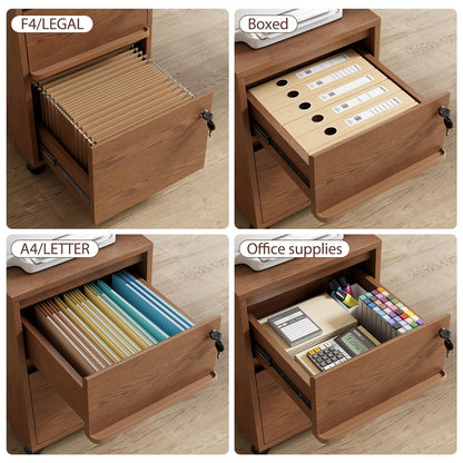 KungFuWood Wheeled Double-Drawer Filing Cabinet, Lockable Metal Filing Cabinet, Suitable for Home Offices or Storage cupboards for Storing Legal documents or Letter-Sized Files.