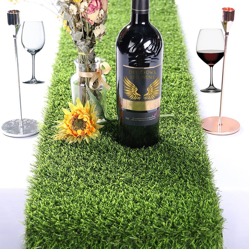 Kesfey Grass Table Runner 12 x 108 Inch Artificial Grass Carpet Rug Green Synthetic Table Runners Thickly Fake Grass Table Runner for Family Christmas Tabletop Decor Golf Party Decorations Baby Shower