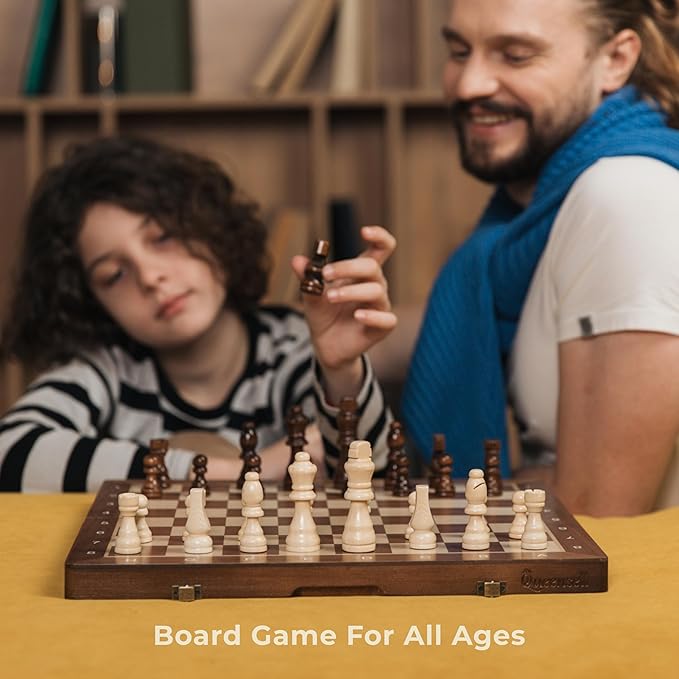 2 in 1 Magnetic Chess Set &amp Checkers Board Game for Adults and Kids - 15 Chess Tournament Chessboard with Magnetic Pieces - Free E-Book with Chess Puzzles