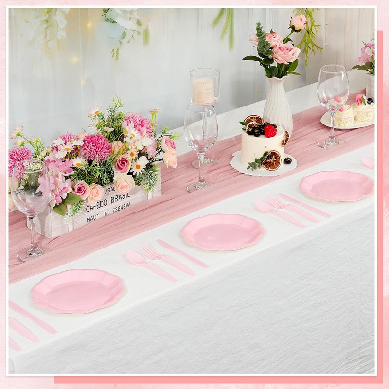 NatNarr 30 Pcs Pink Plates, 7 Inch Scalloped Pink Paper Plates Disposable Mothers Day Plate Small Party Plate for Wedding, Birthday, Baby Shower, Bridal Shower, Mother's Day