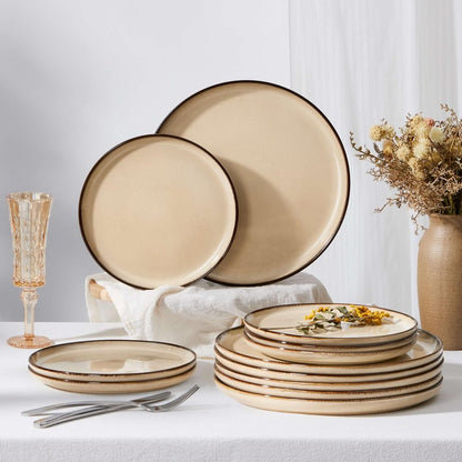 Herogo Ceramic 10.43 Inch Dinner Plates Set of 6, Stoneware Dinnerware Plate Set, Double Reactive Glaze Large Dinnerware Plates for Kitchen, Microwave, Oven & Dishwasher Safe, Cream Khaki