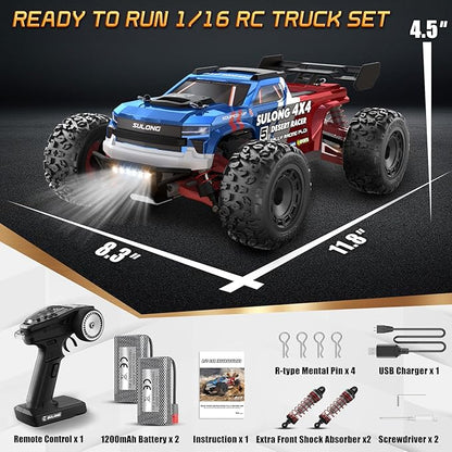 Scientoy 1/16 RC Cars 45 KPH 4WD All Terrain RC Truck Offroad High Speed Remote Control Car with 2 Batteries 60 Min Runtime Hobby Grade RC Vehicle for Teens &amp Adults