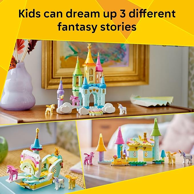 LEGO Creator 3 in 1 Unicorn Castle Building Toy for Kids - Unicorn Toy Trio for Girls &amp Boys Ages 8+ - Build 3 Pretend Play Toys with 1 Set of Building Blocks - Gift Idea for Birthdays - 31175
