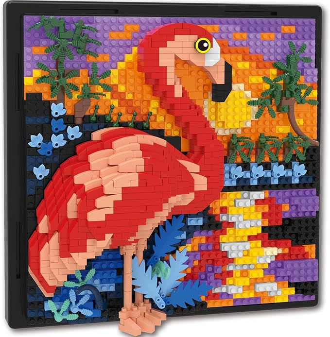 Flamingo Bird Animal 3D Wall Art Micro Mini Building Blocks Set Unique Home Wall Decor or Table Display No Compatible with Lego Ideal Gift Toy for Adults &amp Boys Girls 14+ (1319 PCS)