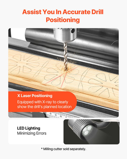 VEVOR 15.875-Inch Mill Drill Machine, 2 HP, Benchtop Milling Drill Press, 150-2560 RPM Adjustable Speed, with Rotating Vise, Laser and Work Light, Milling Drilling Machine, for Woodworking Light Metal