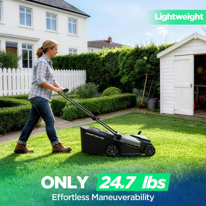 Kraftsense 16" Electric Lawn Mower, 40V Cordless Lawn Mower with 2x5.0Ah Batteries & Charger, Brushless Motor, 2-in-1 Mulching & Bagging, 6-Position Height Adjustment, for Small to Medium Yards