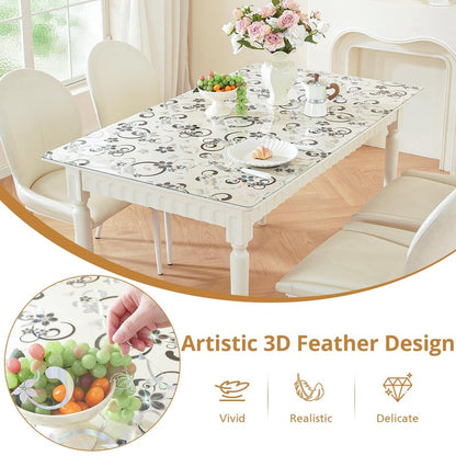 LovePads Floral Clear Table Cover Protector - 40 x 80 Inch Thick Plastic Table Cloth, Waterproof PVC Desk Mat for Dining Room Table, Wood Furniture Topper, Anti-Scratch Desk Pad for Kids Writing,