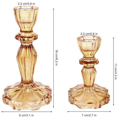 CHOCSTAY Glass Candlestick Holders Set of 3, Amber Stripe Taper Candle Holders for Table Centerpiece, Home Decorations, Wedding and Party